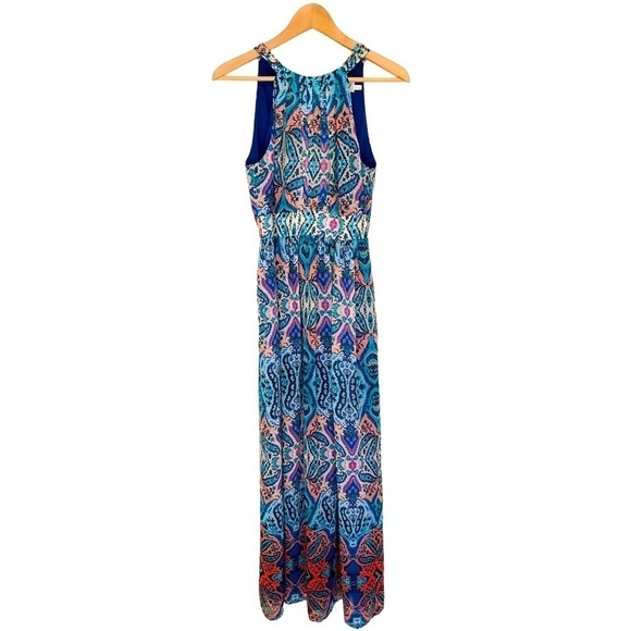 Eliza J. Chiffon Teal Multi Halter Dress - Picture 3 of 16